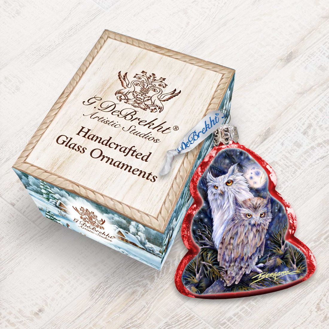 Night Watch Owls Mercury Glass Ornament by J. Bergsma - Wildlife Holiday Decor - 7783902-JB