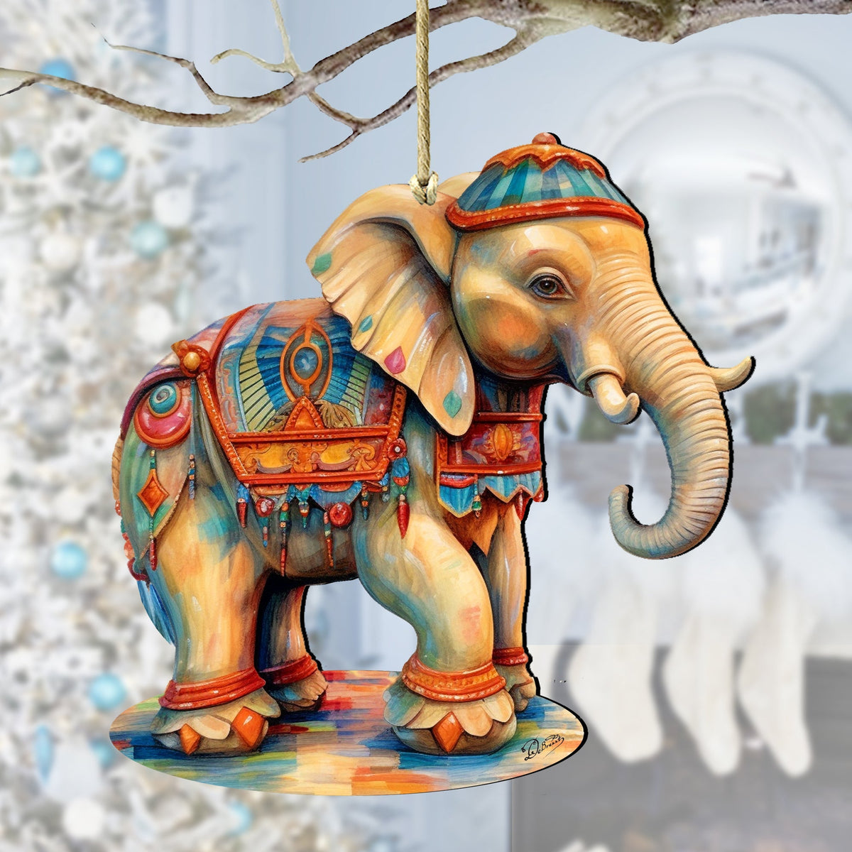 Carousel Elephant Wooden Ornaments by G. Debrekht - Christmas Decor - 8100192-3