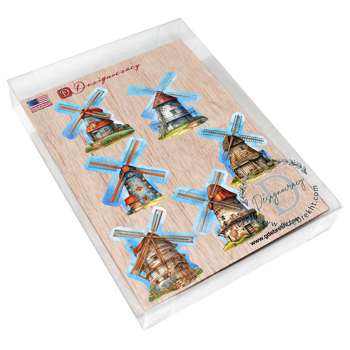 Windmills Decorative Eco Wood Magnets Set of 6 by G. Debrekht - Love Family Decor - 8090074G-S6