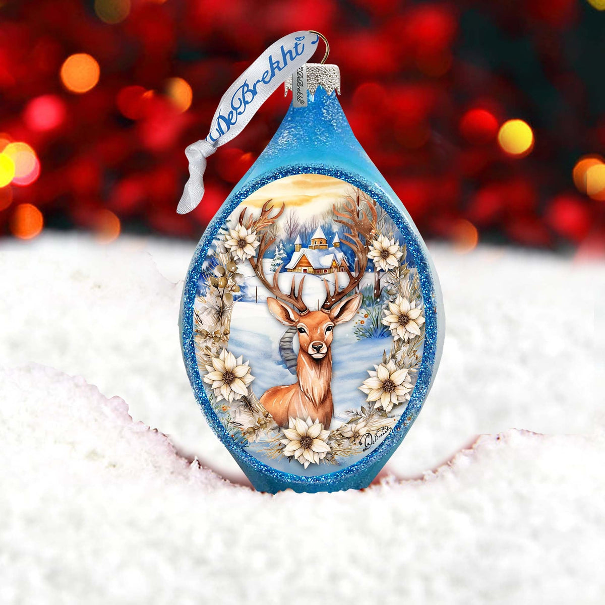 Majestic Forest Deer Drop Glass Ornament by G. Debrekht - Wildlife Holiday Decor - 757-047