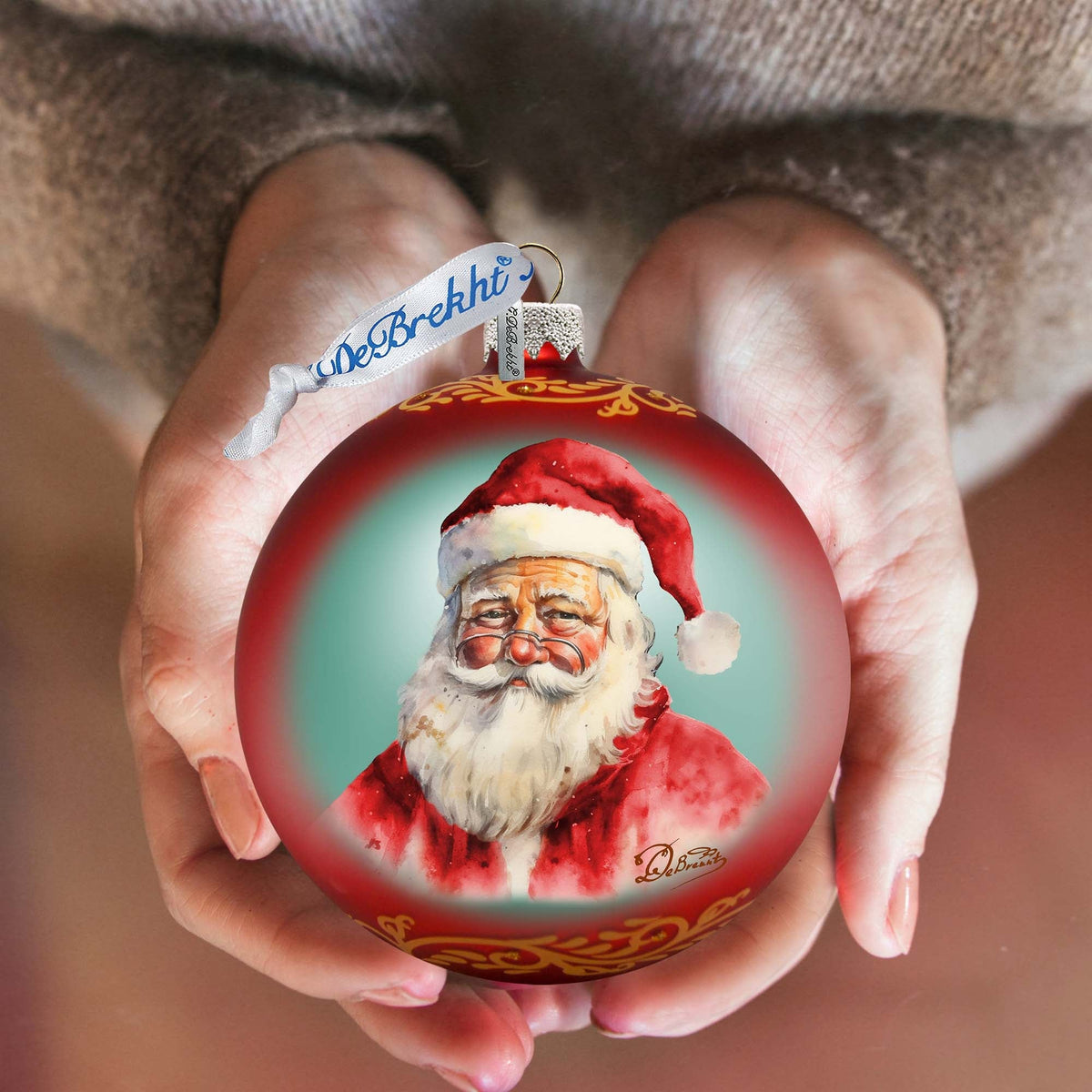 Captivating Smile of Santa Ball Glass Ornament by G. Debrekht - Christmas Santa Snowman Decor - 73376
