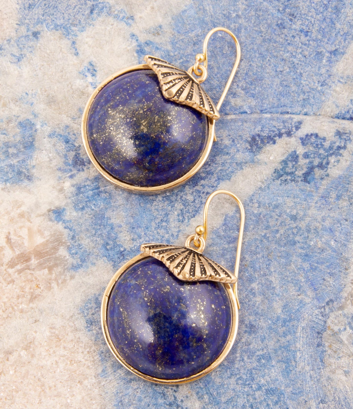 Blue Lapis Circle Golden Drop Earrings