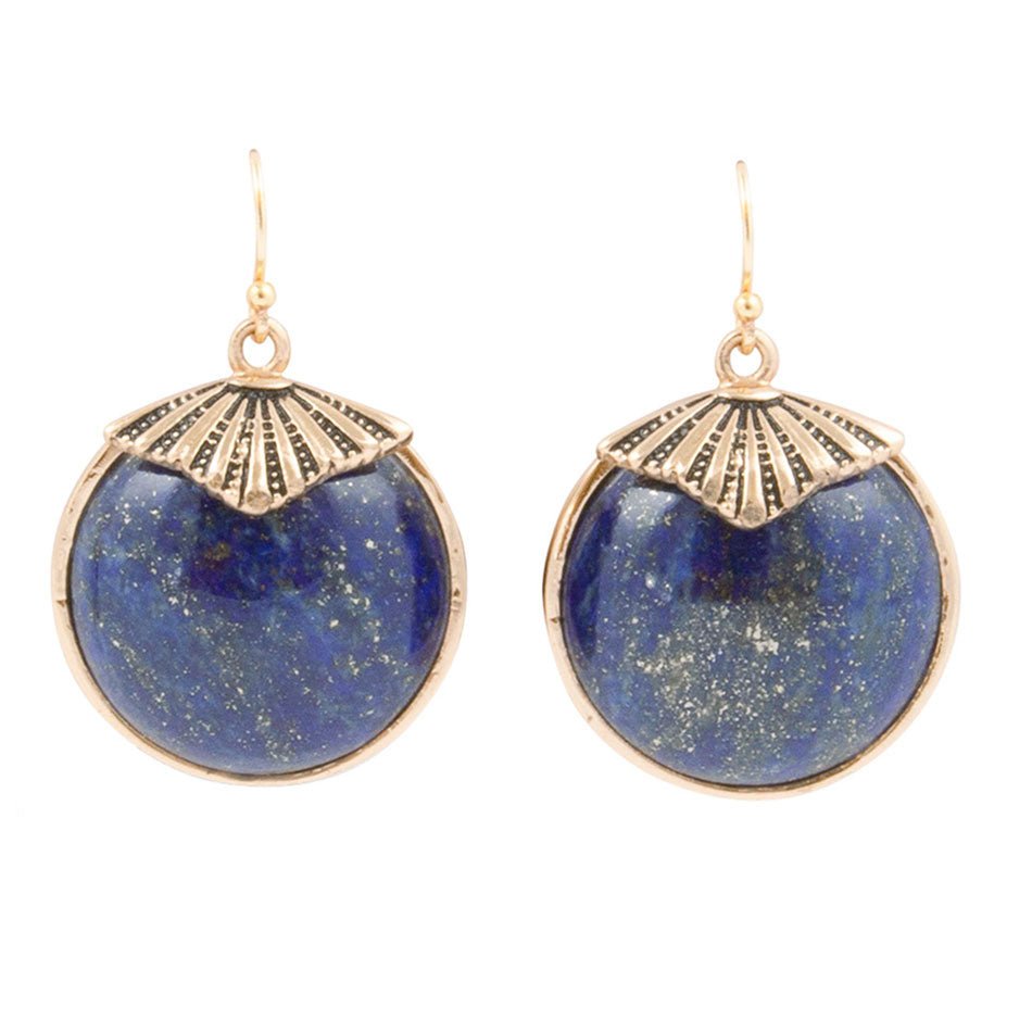 Blue Lapis Circle Golden Drop Earrings