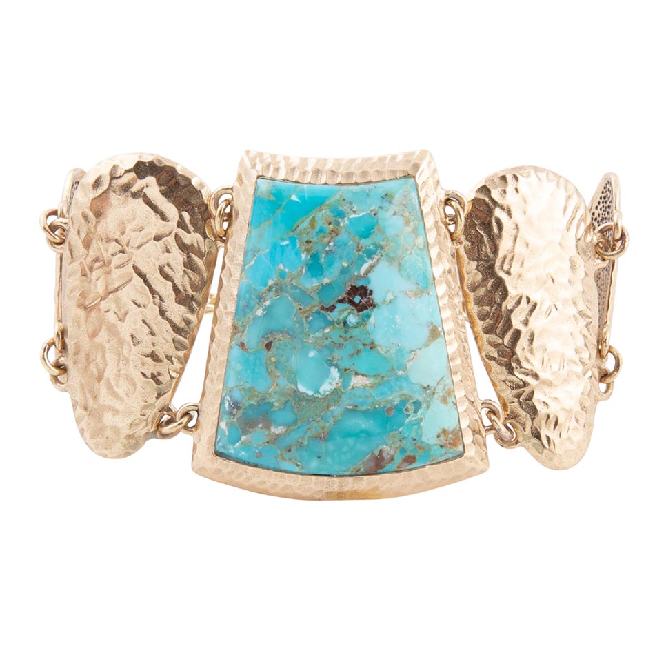 Blue Turquoise Jeweled Statement Link Golden Bracelet