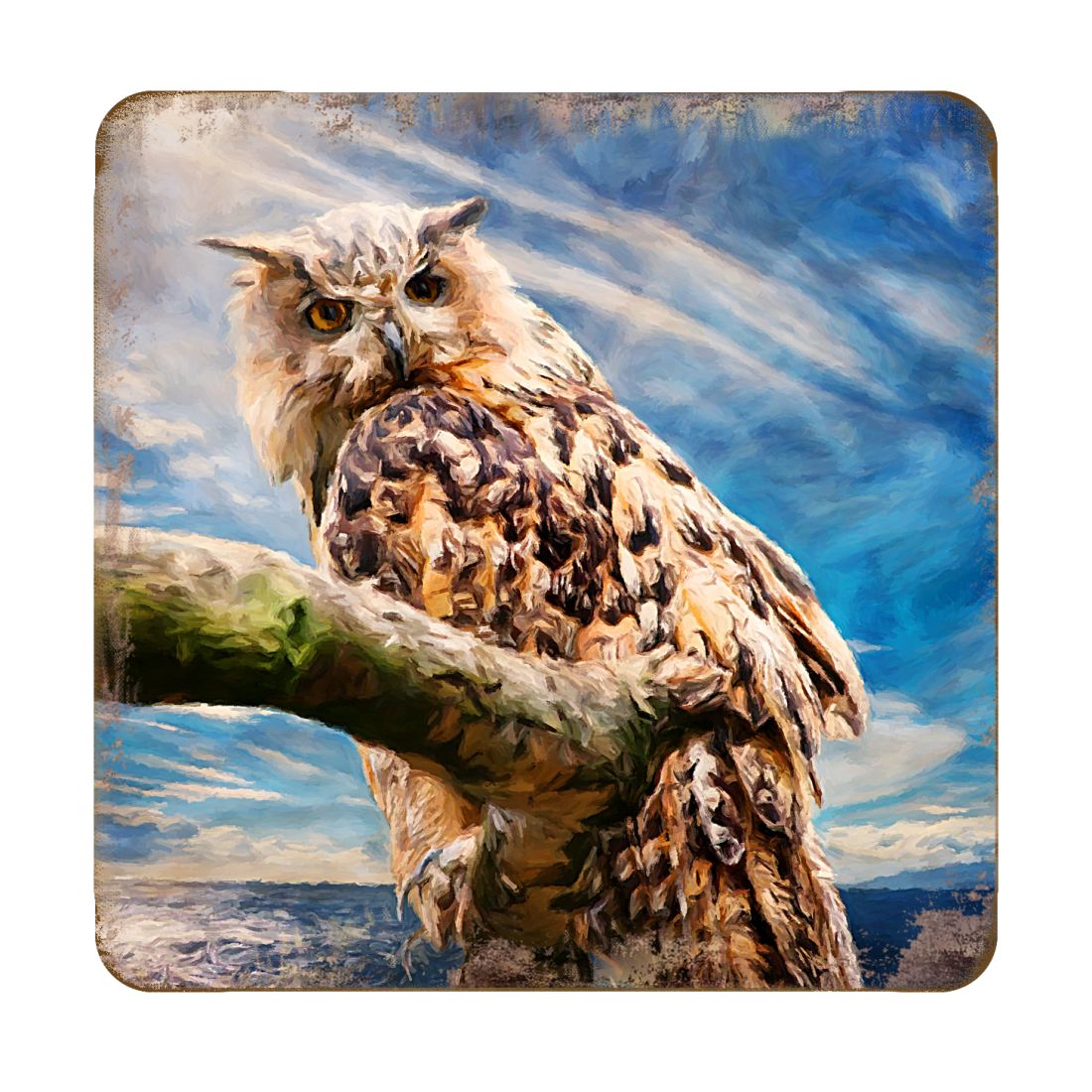 Owl Wooden Cork Coasters Gift Set of 4 by Nature Wonders - Nature Wildlife Decor  - 95371C-S4