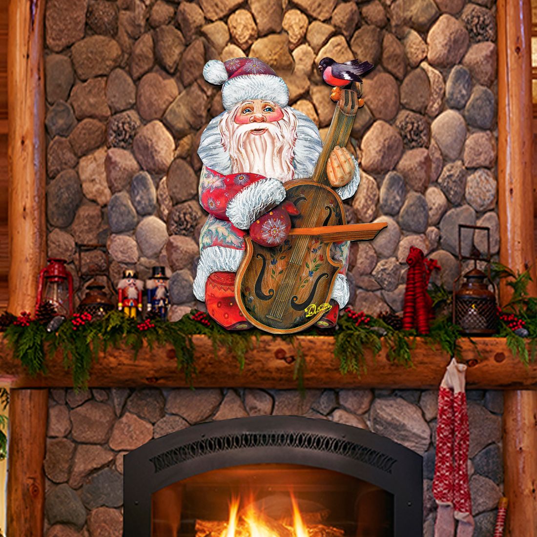 Violin Santa Christmas Door Decor by G. DeBrekht - Christmas Santa Snowman Decor - 8116210H