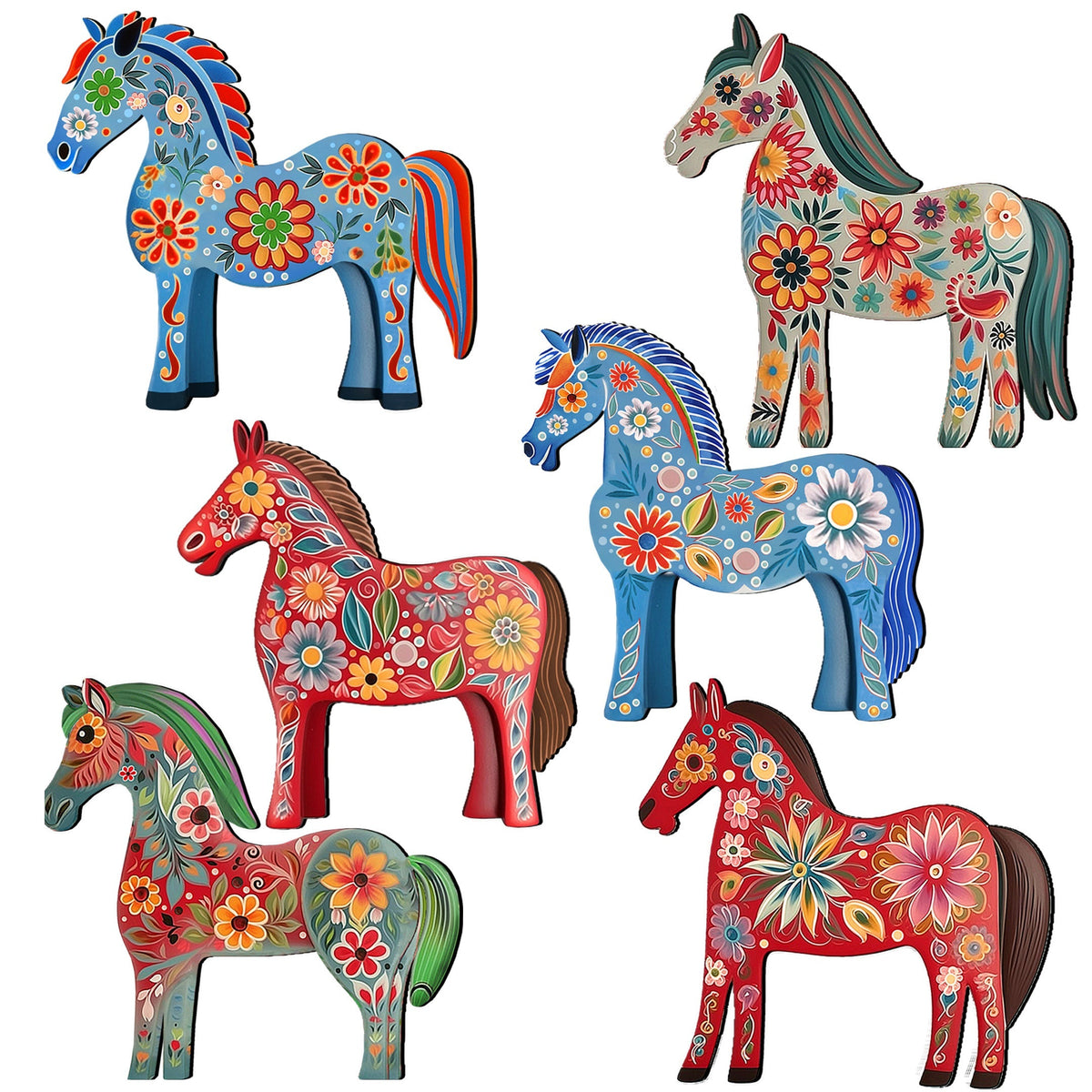 Danish Horses Clip-On Eco Wood Decorative Ornaments Set of 6 by G. Debrekht - Love Family Decor - 8090075C-S6