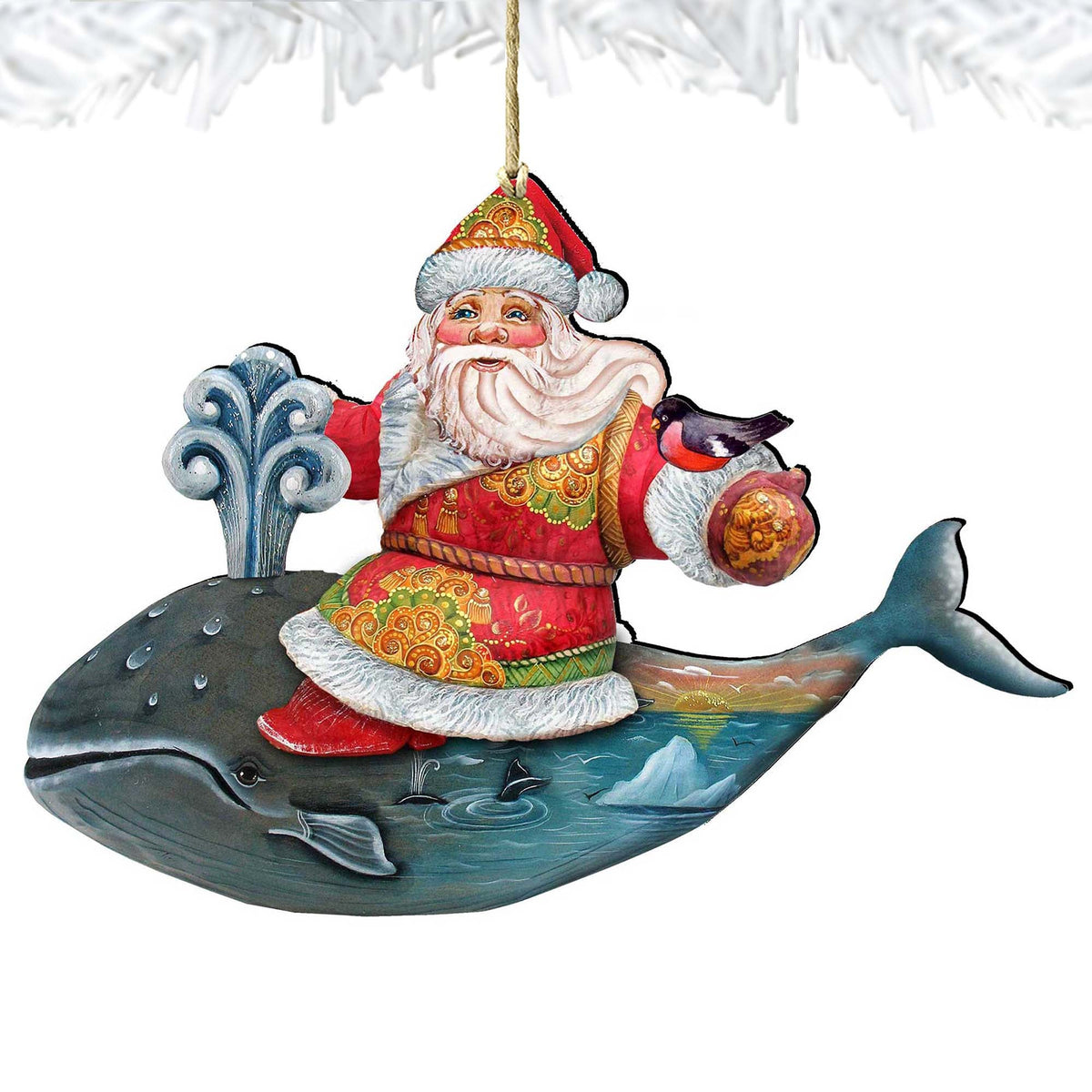 Whale Santa Wooden Ornaments by G. DeBrekht - Christmas Santa Snowman Decor - 8117827