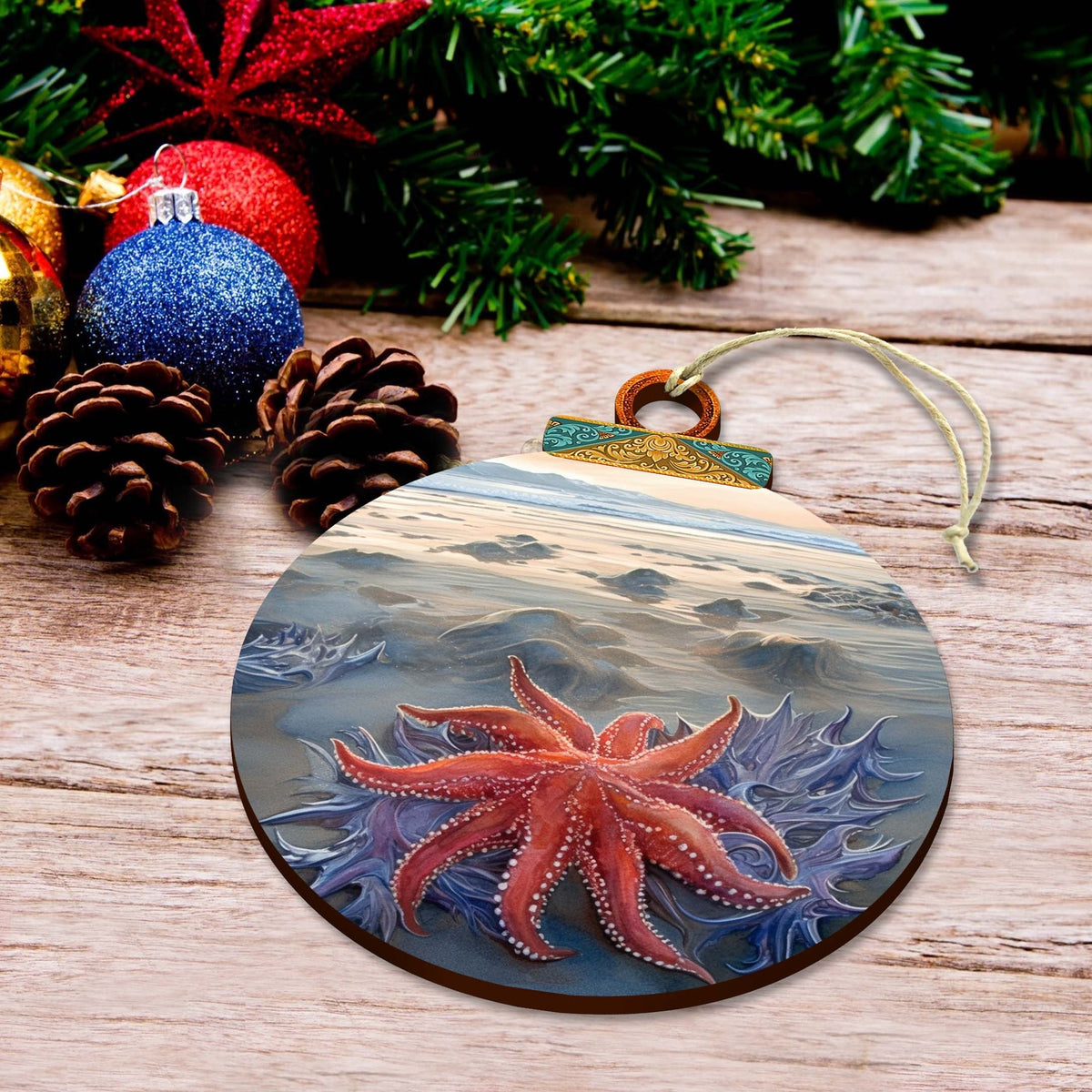 Sunflower Sea Star Bow Wooden Ornaments by G.Debrekht - Wildlife Holiday Decor - 870018