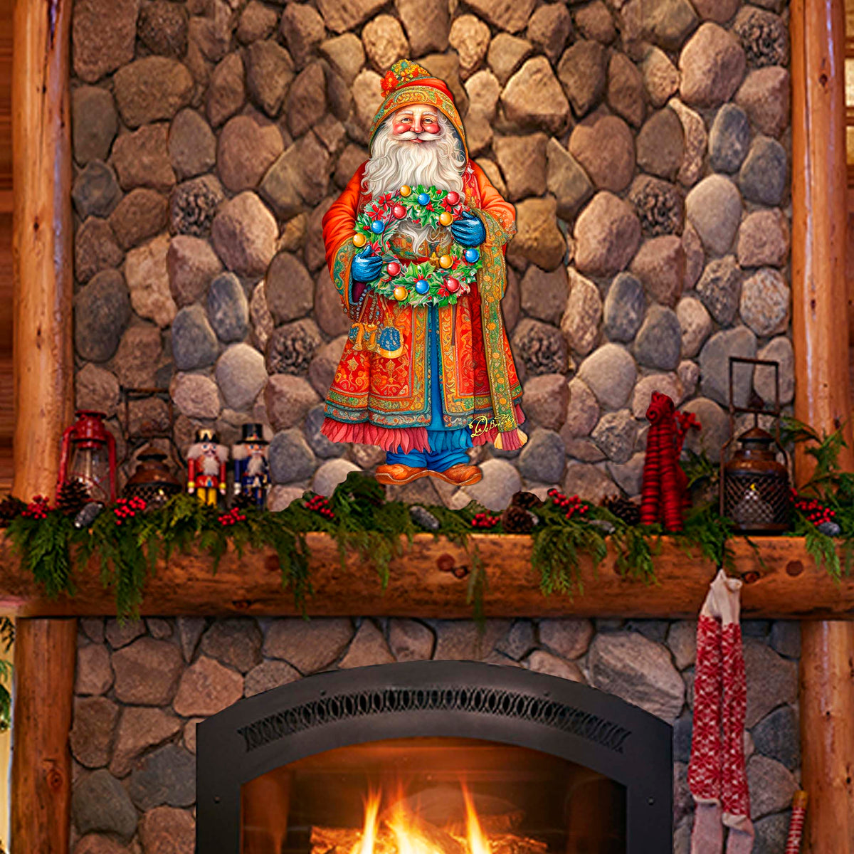 Santa's Wreath of Joy Holiday Door Decor by G. Debrekht - Christmas Santa Snowman Decor - 8691402H