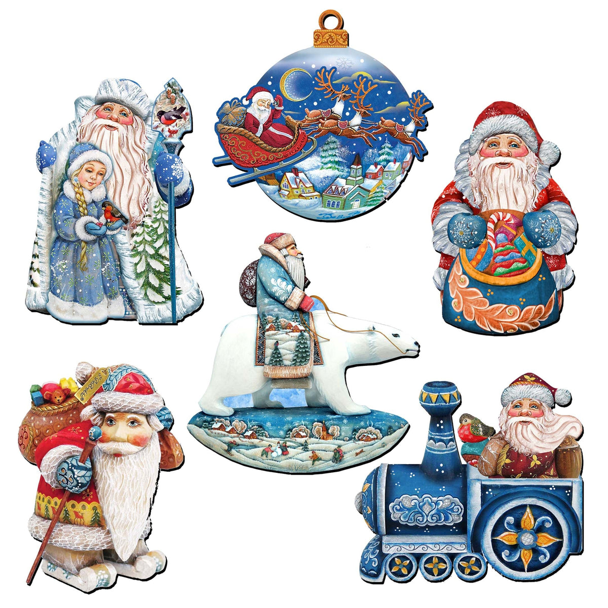 Up-Up and Away Clip-On Eco Wood Decorative Ornaments Set of 6 by G. Debrekht - Christmas Decor - 8090132C-S6