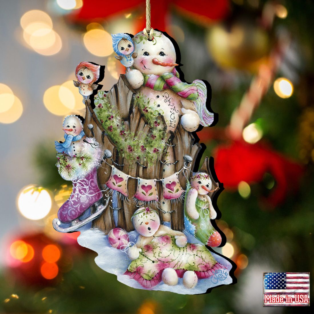 Christmas Time Wooden Ornaments by Jamie Mills-Price - Christmas Santa Snowman Decor - 8457502