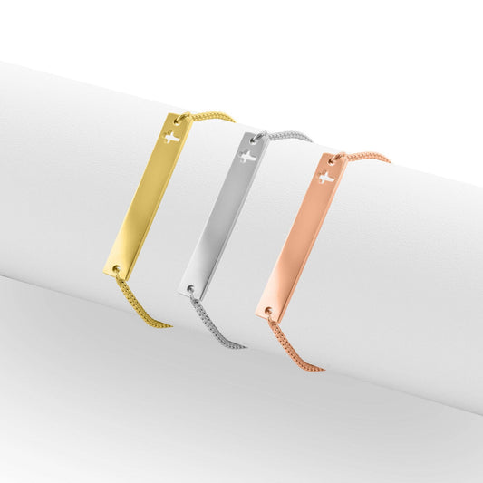 Stainless Steel Adjustable Cutout Cross Bar Bracelet