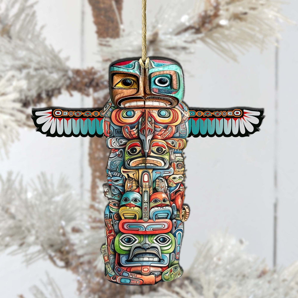 Alaskan Totem Pole Wooden Ornaments by G.Debrekht - Wildlife Holiday Decor - 8710117-1