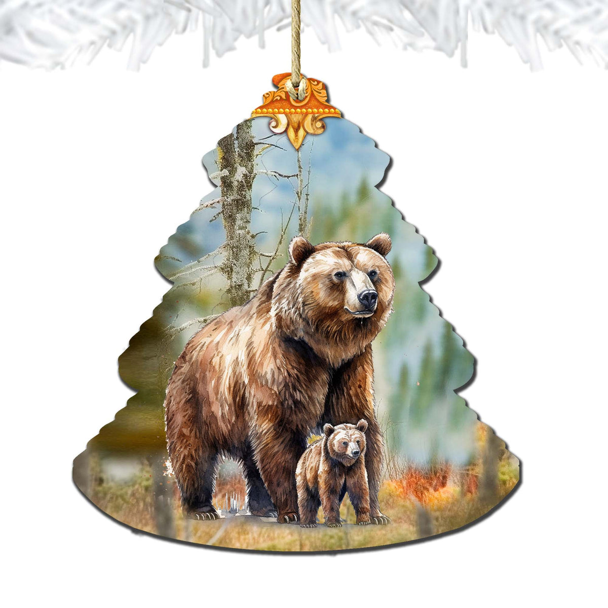 Grizzly Family Glade Tree Wooden Ornaments by G.Debrekht - Wildlife Holiday Decor - 870009