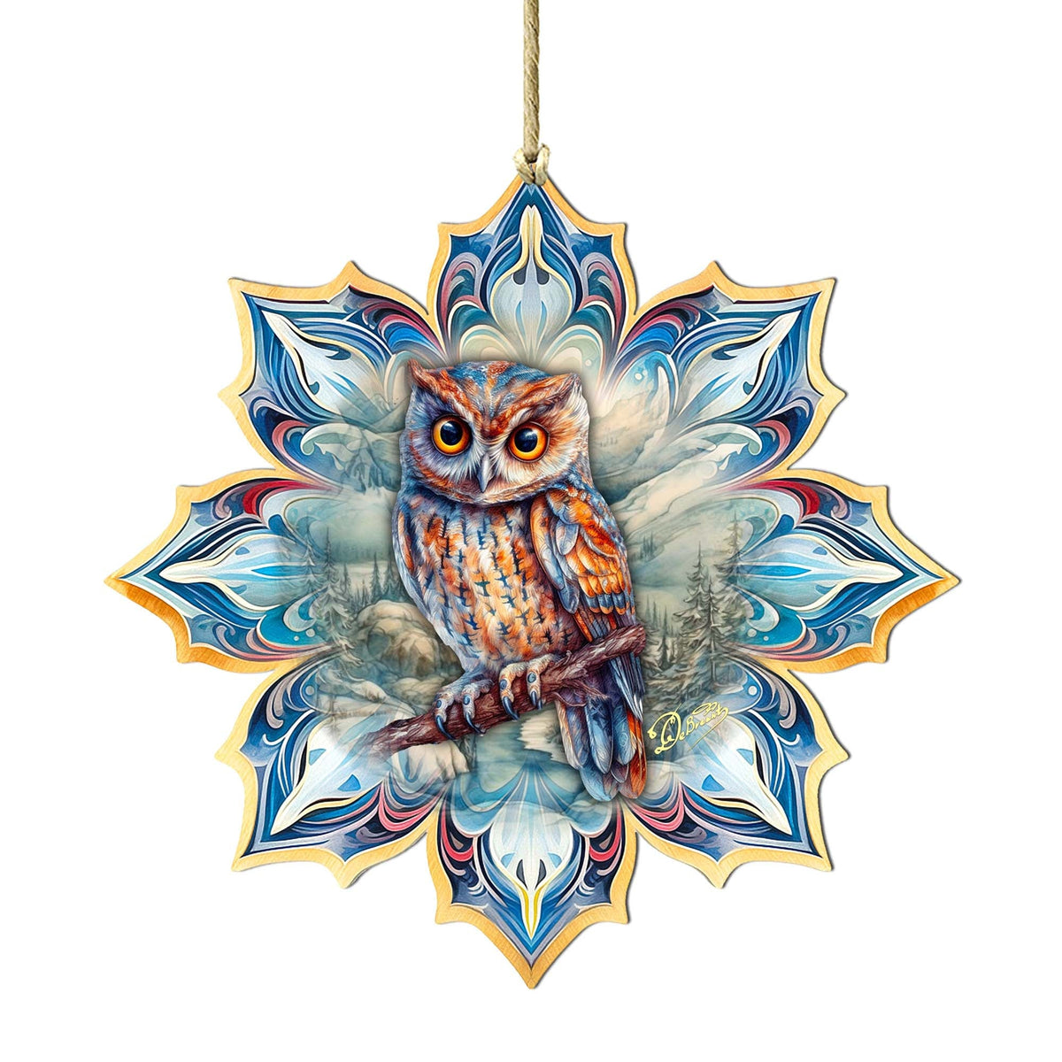 Great Horned Owl Snowflake Wooden Ornaments by G. Debrekht - Nature Wildlife Decor - 8688436
