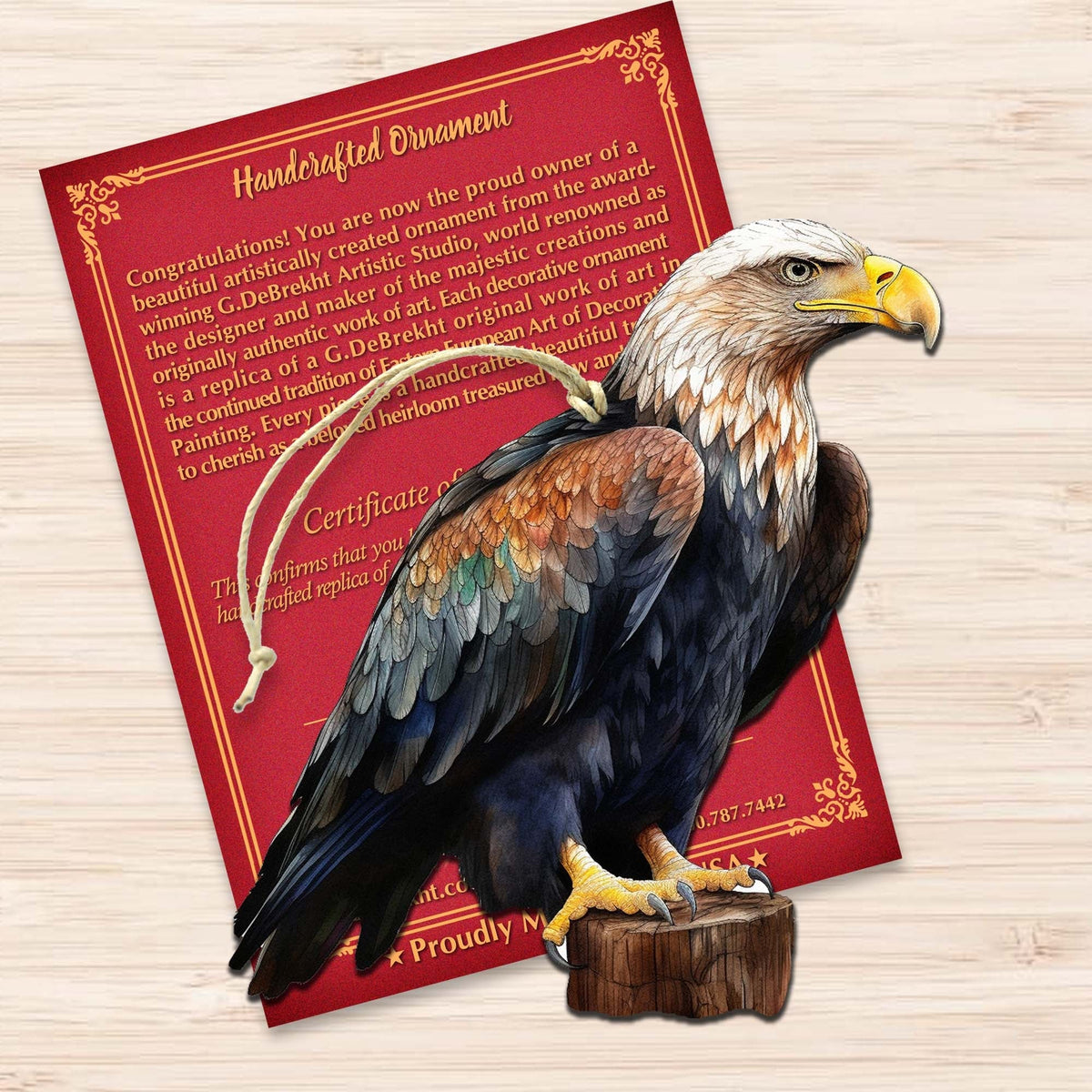 Bald Eagle Charm Wooden Ornaments by G.Debrekht - Wildlife Holiday Decor - 8710101-4