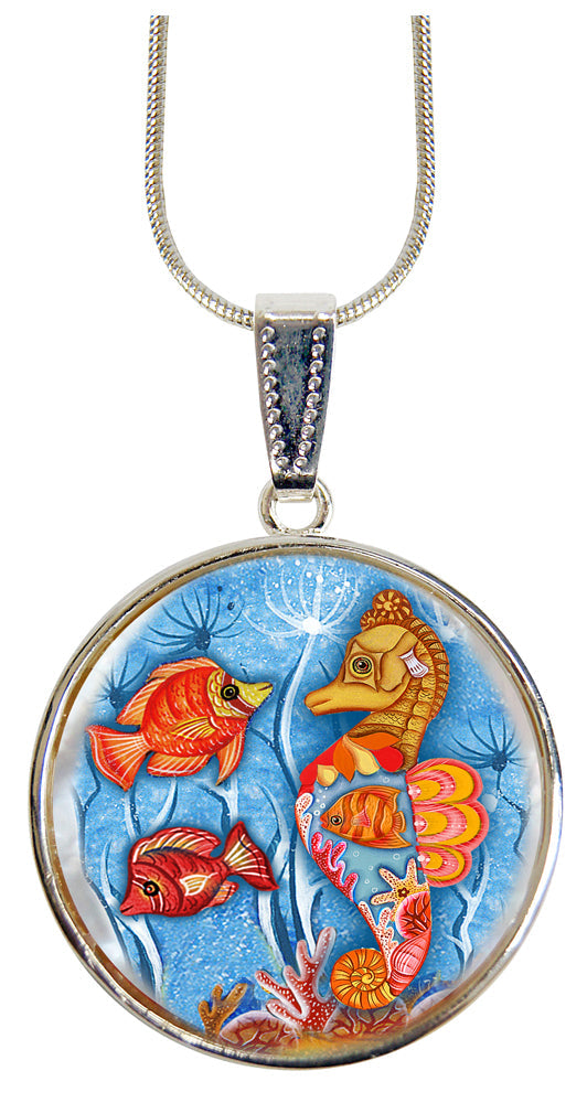 Seahorse Silver Plated Mother of Pearl Jewelry Pendant Necklace Coastal - 44045
