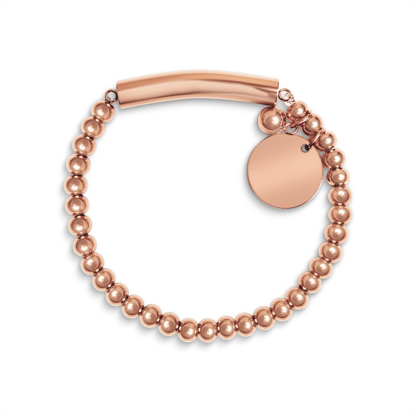 Stainless Steel Beaded Stretch Bracelet with Engravable Charm