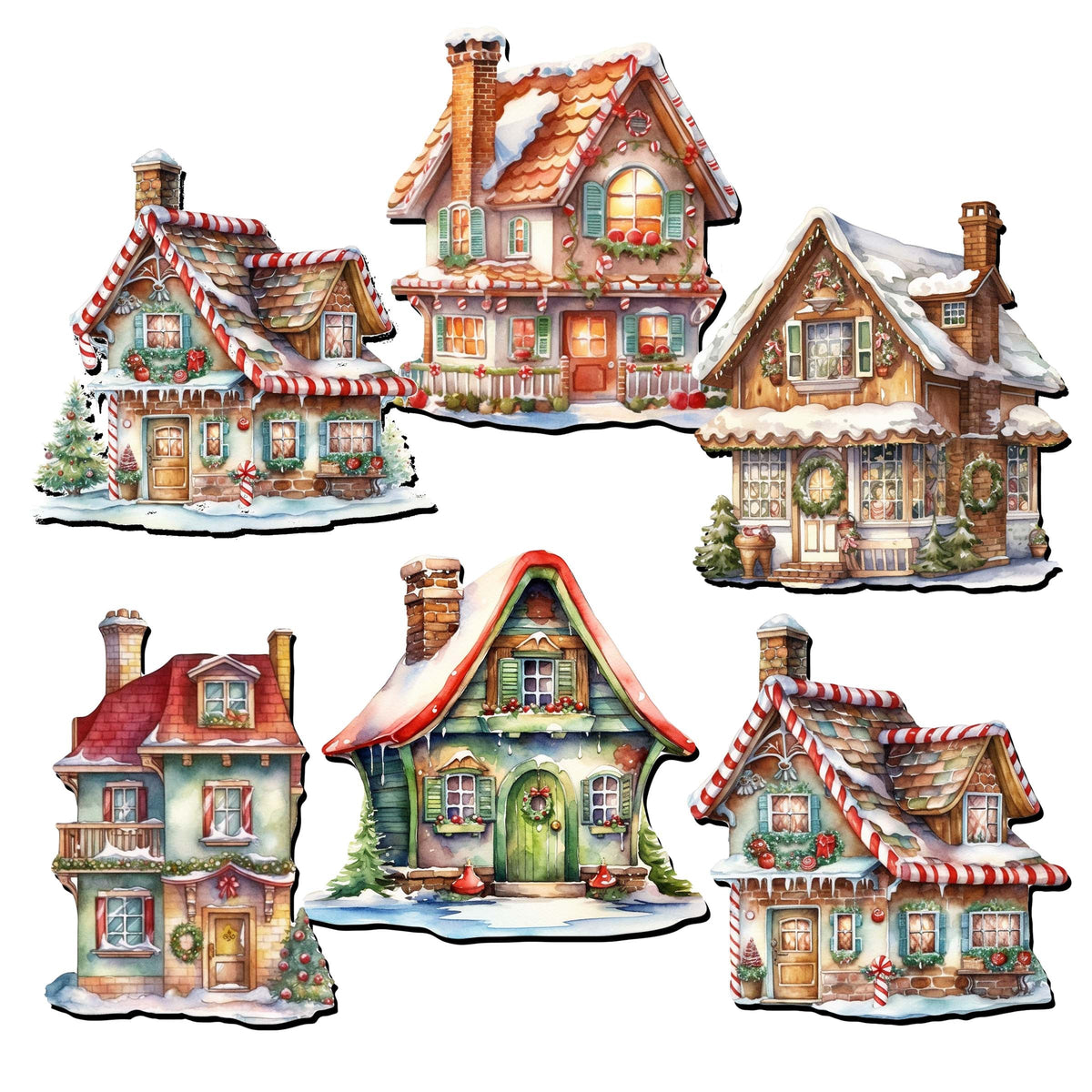 Dream Houses Decorative Eco Wood Magnets Set of 6 by G. Debrekht - Christmas Decor - 8090029G-S6