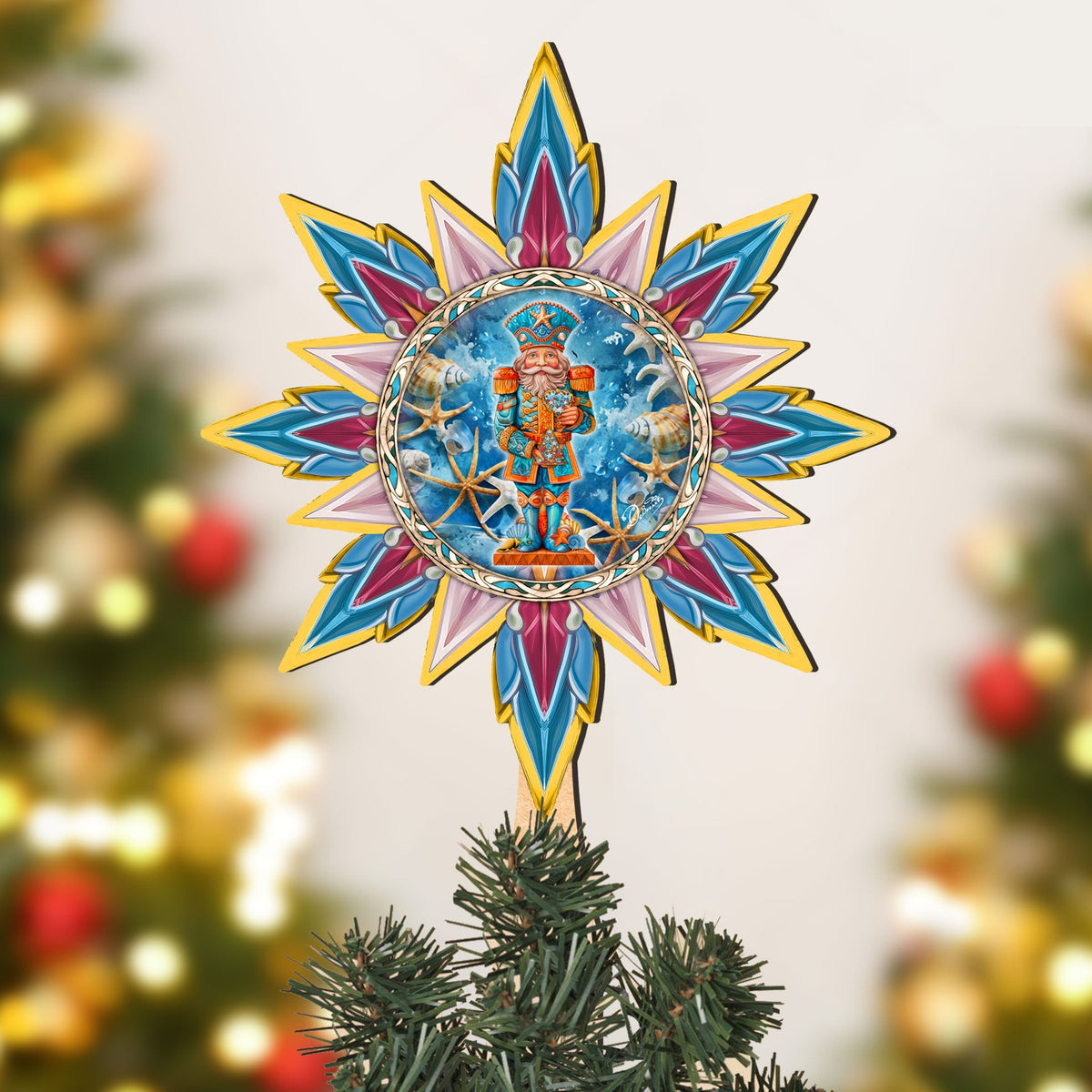 Coastal Nutcracker Tree Topper Wooden Decor by G. Debrekht - Coastal Holiday Decor - 895113