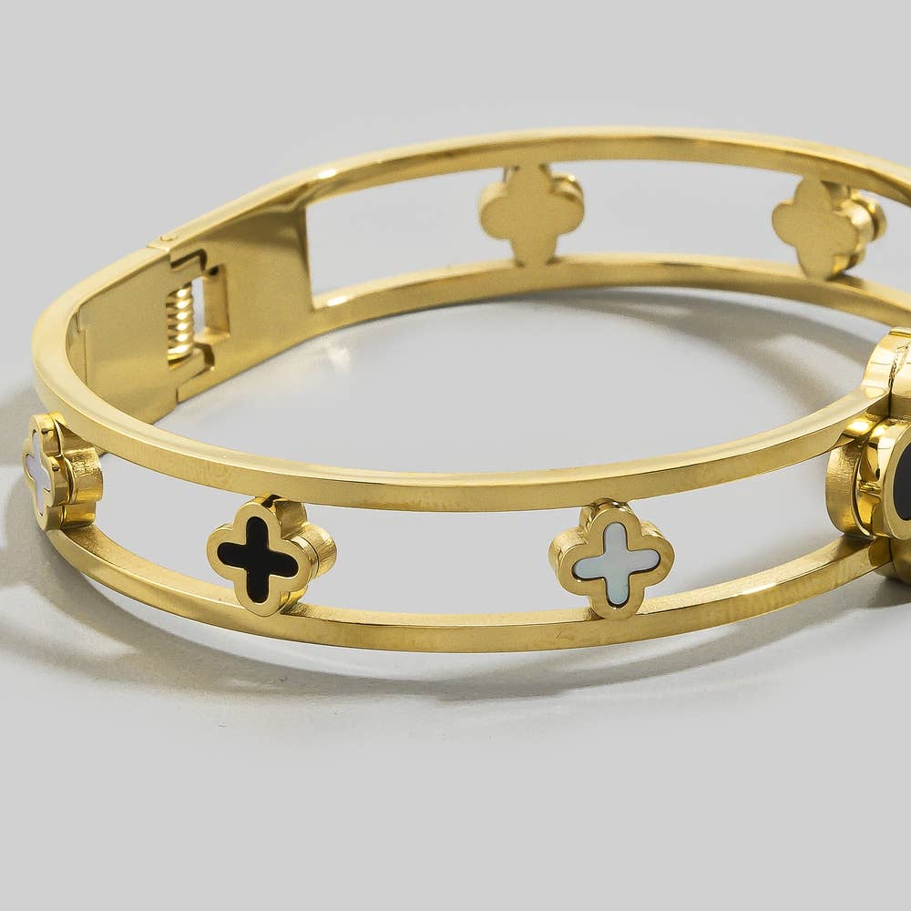 Bracelet jonc à charnière Anarchy Street Onyx et Mop Clover Station