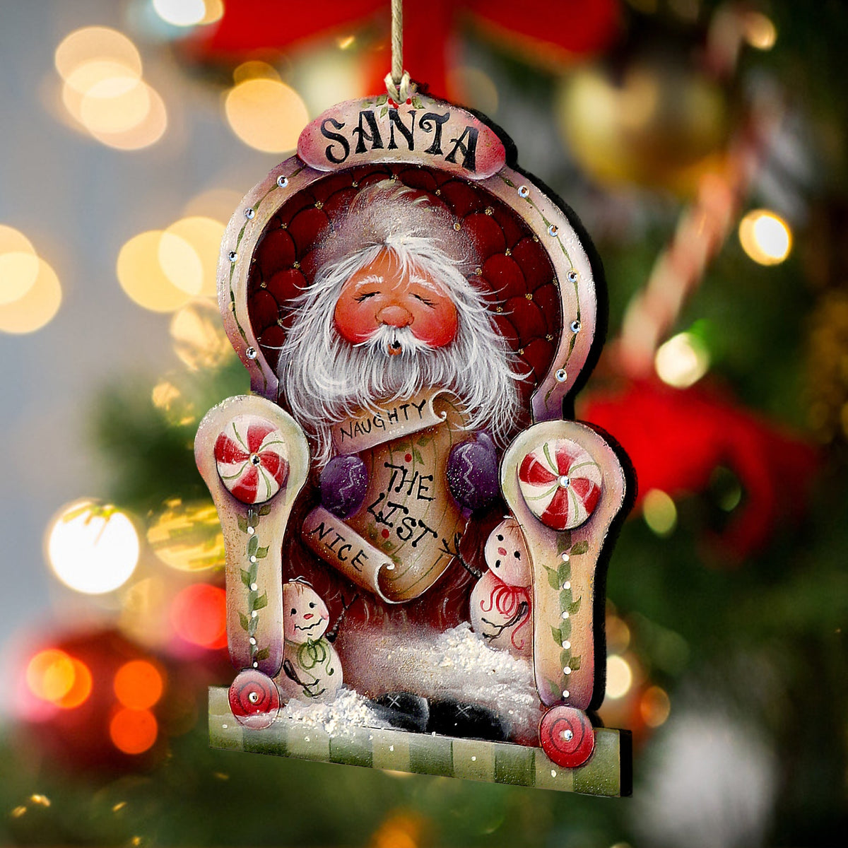 Santa Checking His List Wooden Ornaments by Jamie Mills-Price Christmas Santa Snowman Decor - 8611068-3-MP