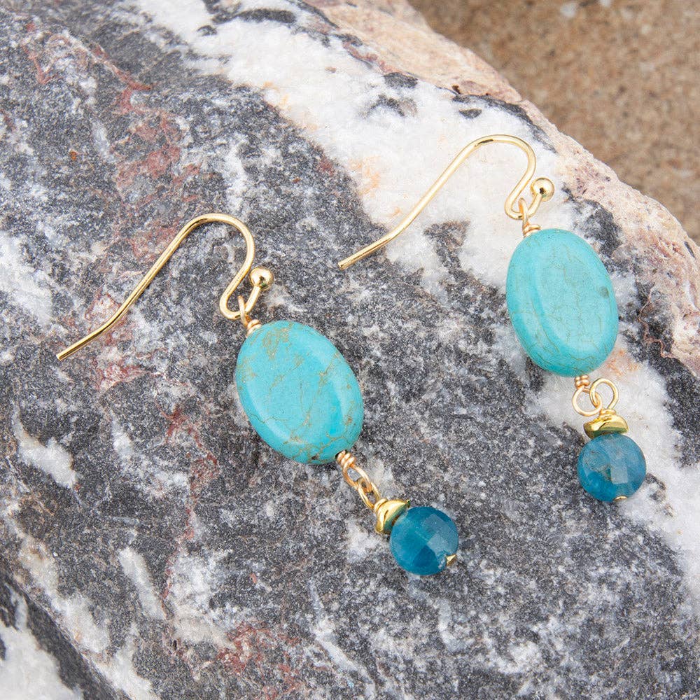 Barse Jewelry Teal Apatite Golden Drop Earrings