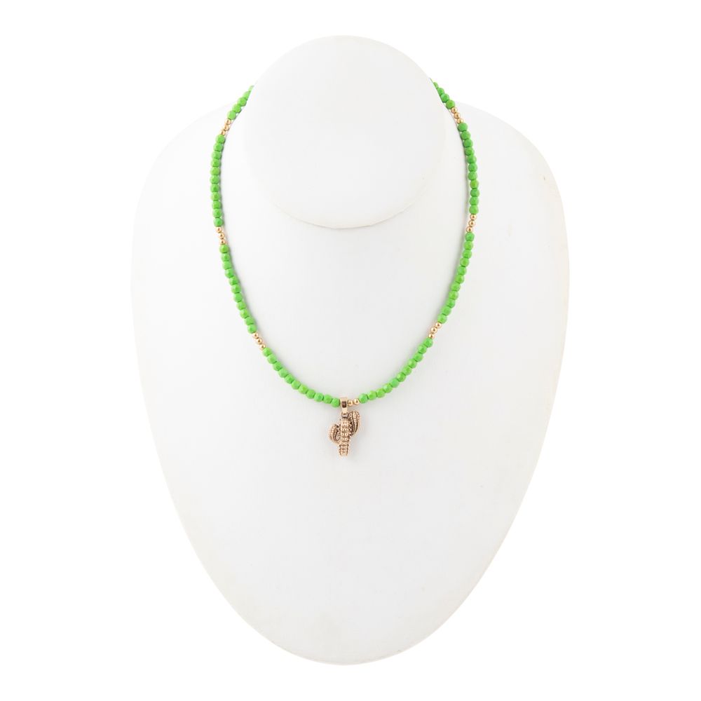 Charmed Cactus Lime Green Turquoise Golden Pendant Necklace