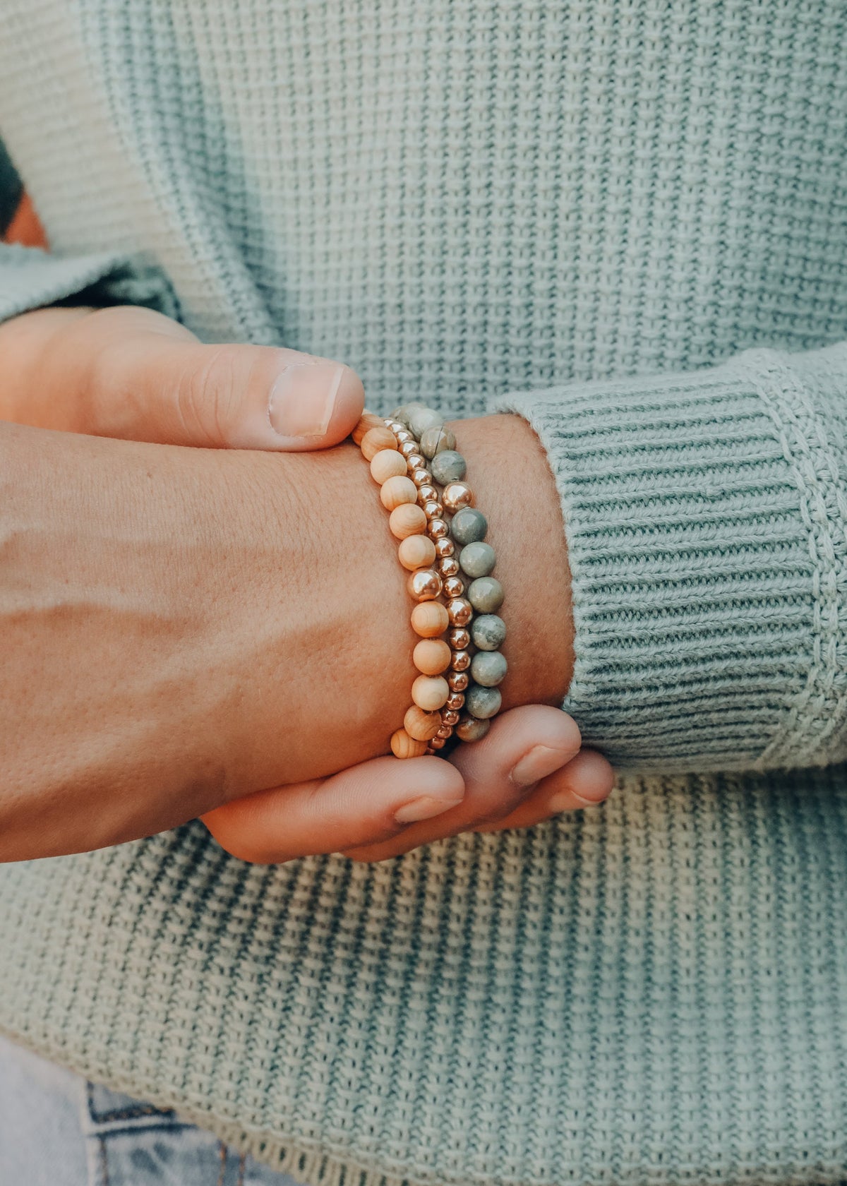 Silver Leaf Jasper + 14k Gold Filled || Adult Bracelet