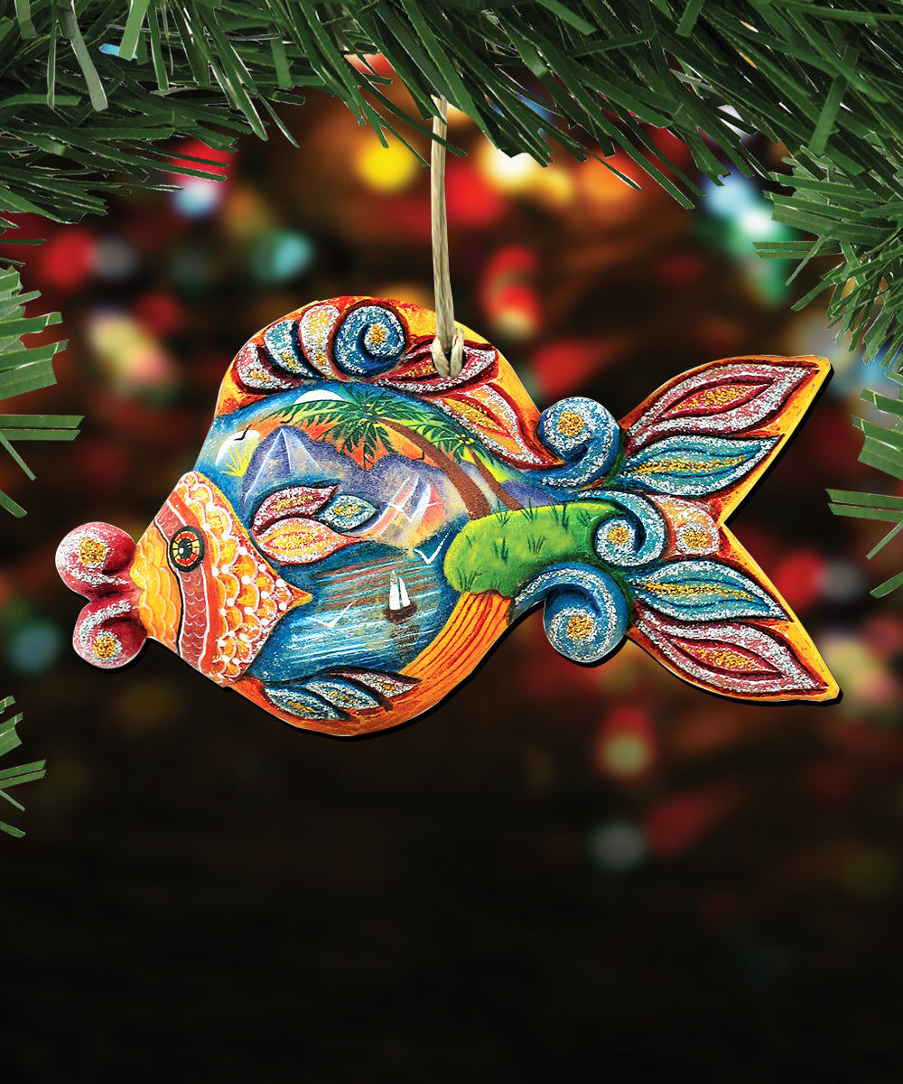 Coastal Wooden Ornaments Set of 3 by G. DeBrekht - Coastal Holiday Decor - 8100035S3