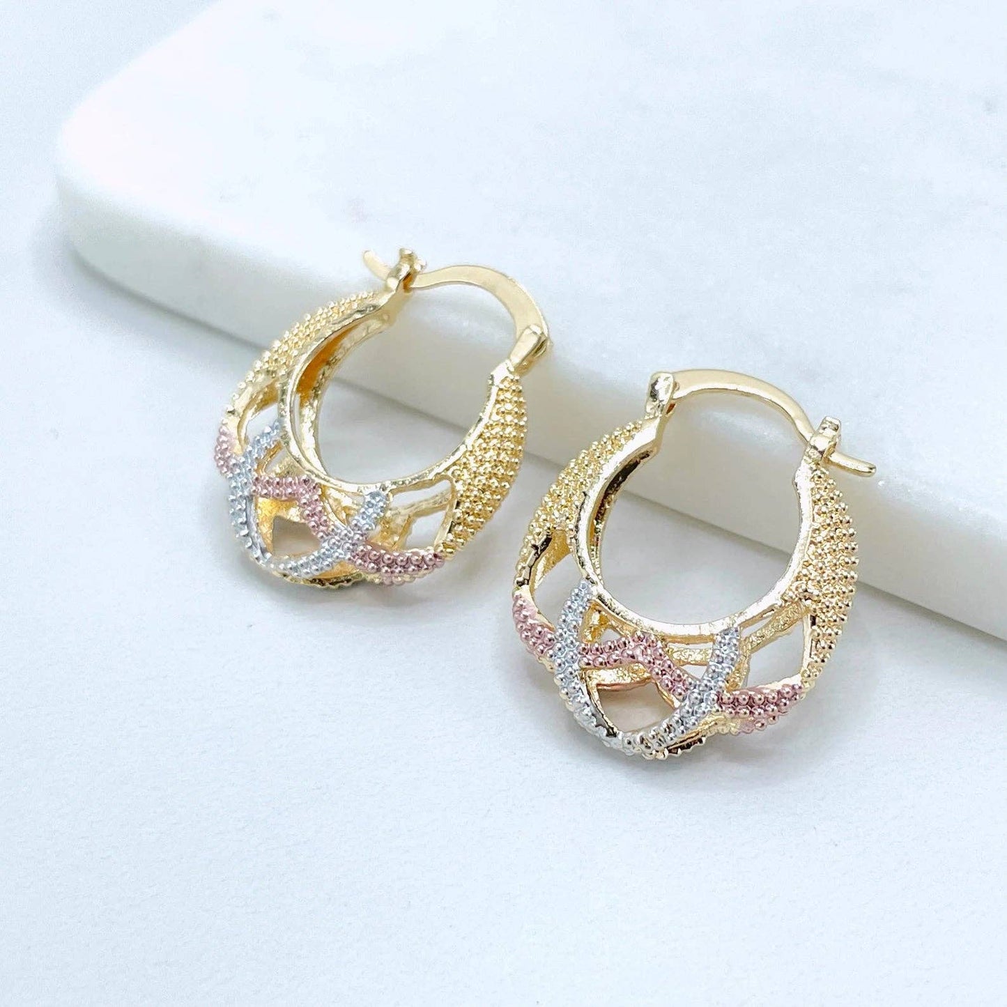 Luxus Accessories 18K Gold Filled Tree Tone 22mm Basket Hoop Earrings