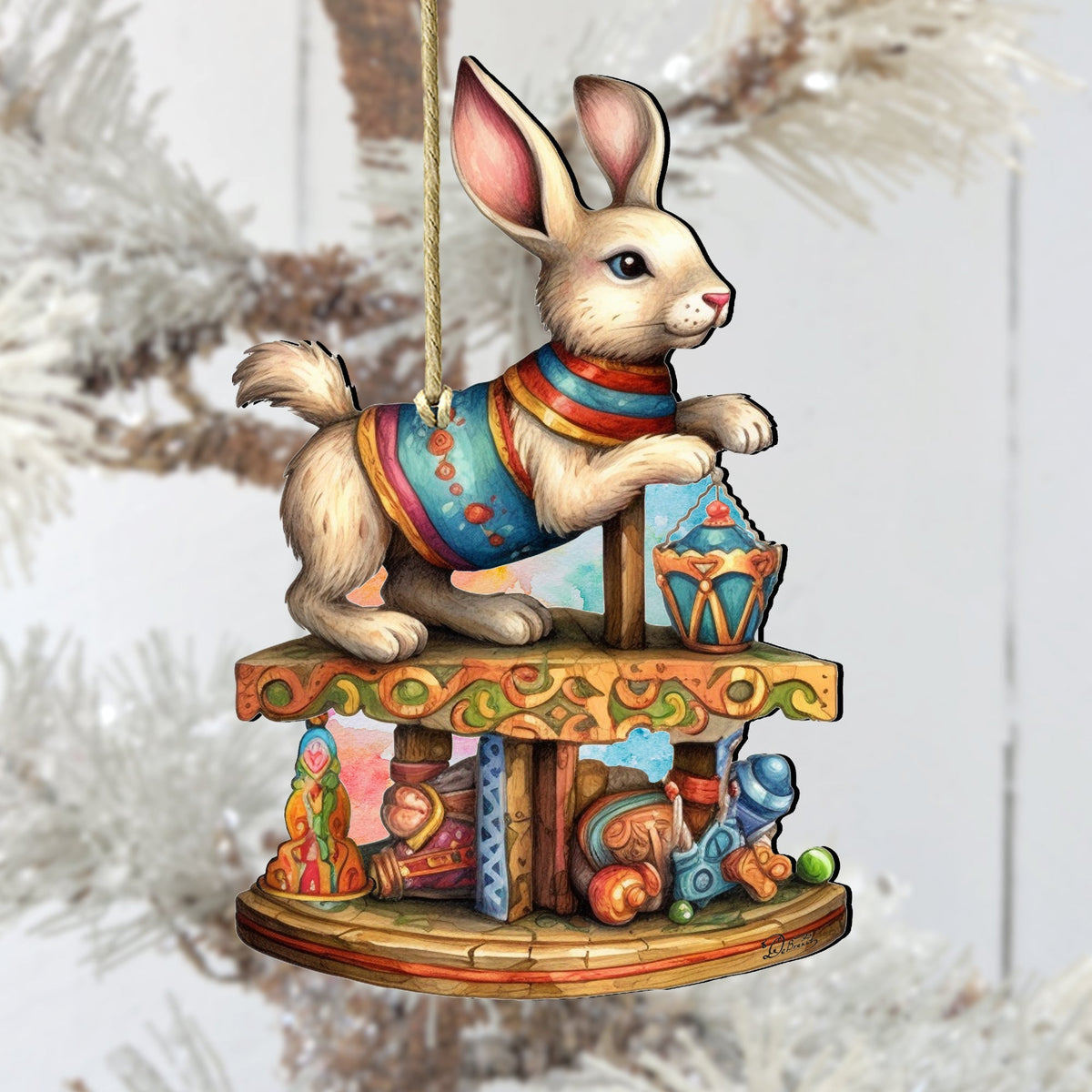 Carousel Bunny with Toys Wooden Ornaments by G. Debrekht - Christmas Decor - 8100195-3