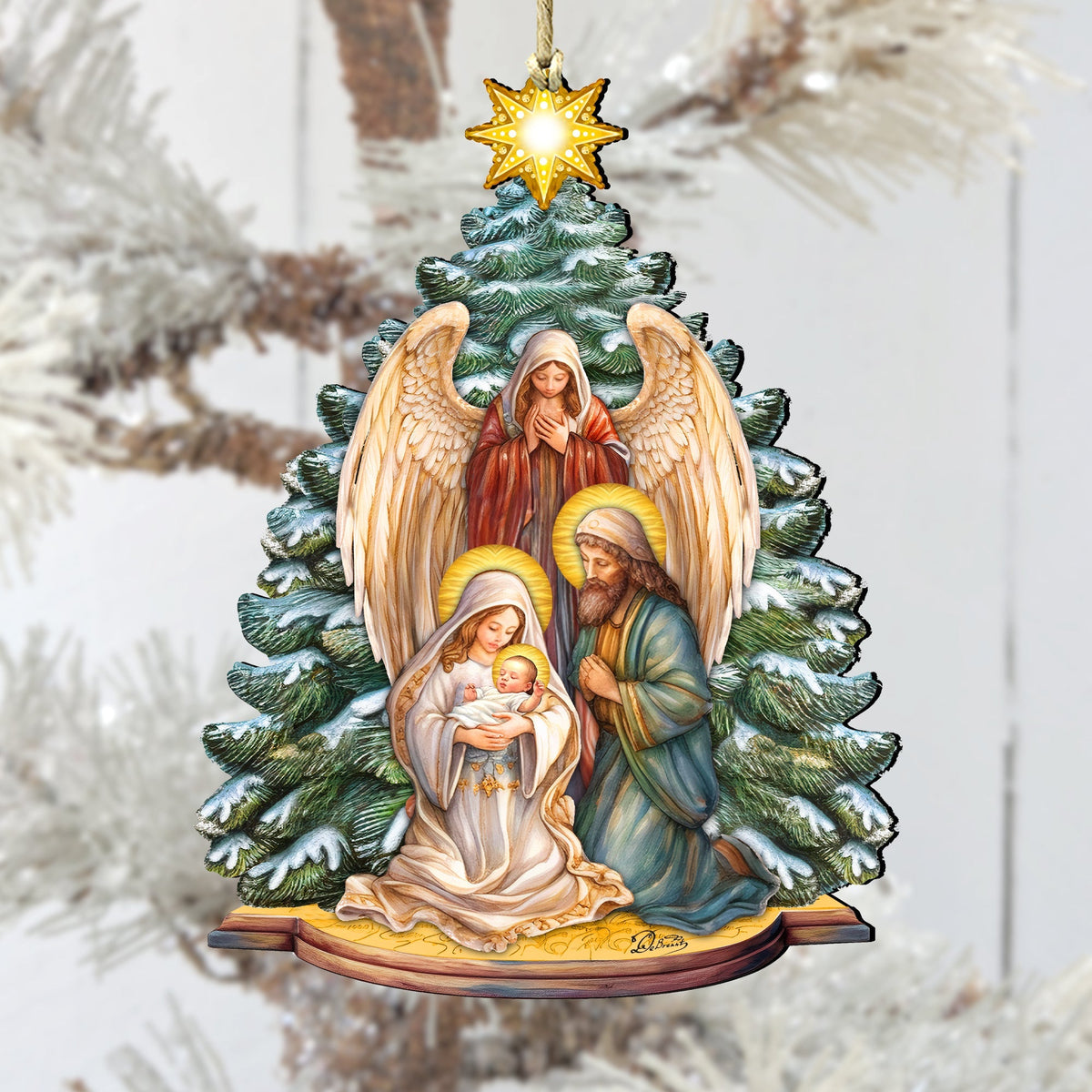 Holy Family Nativity Wooden Ornaments by G. DeBrekht Nativity Holiday Decor - 8611042