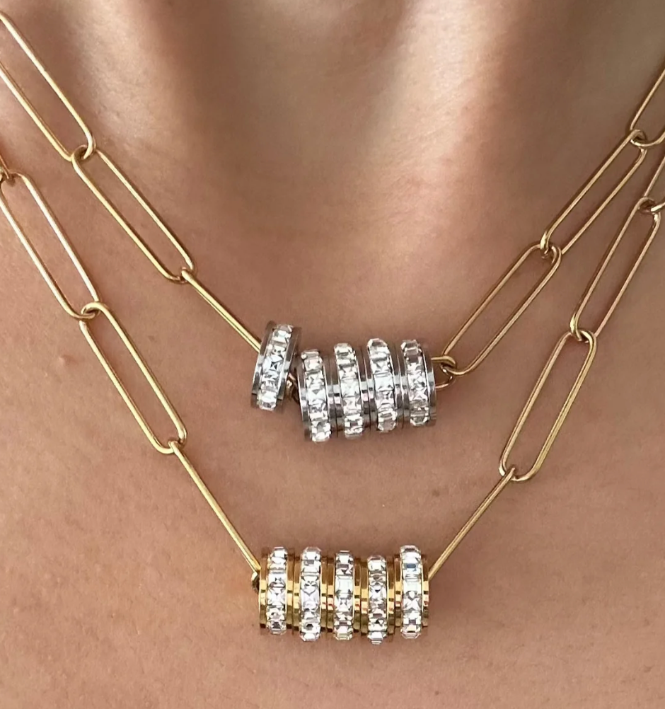 Mia Paperclip Necklace-Pavé Rings-Stainless Steel- 14K CZ