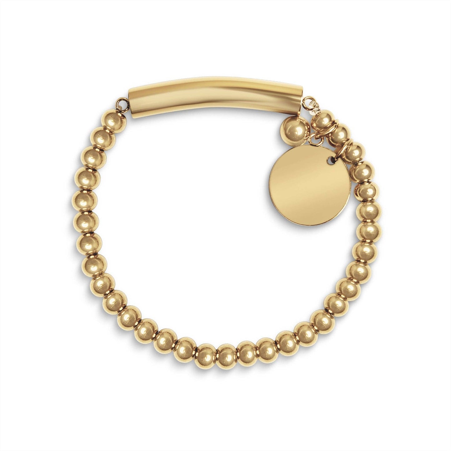 Stainless Steel Beaded Stretch Bracelet with Engravable Charm