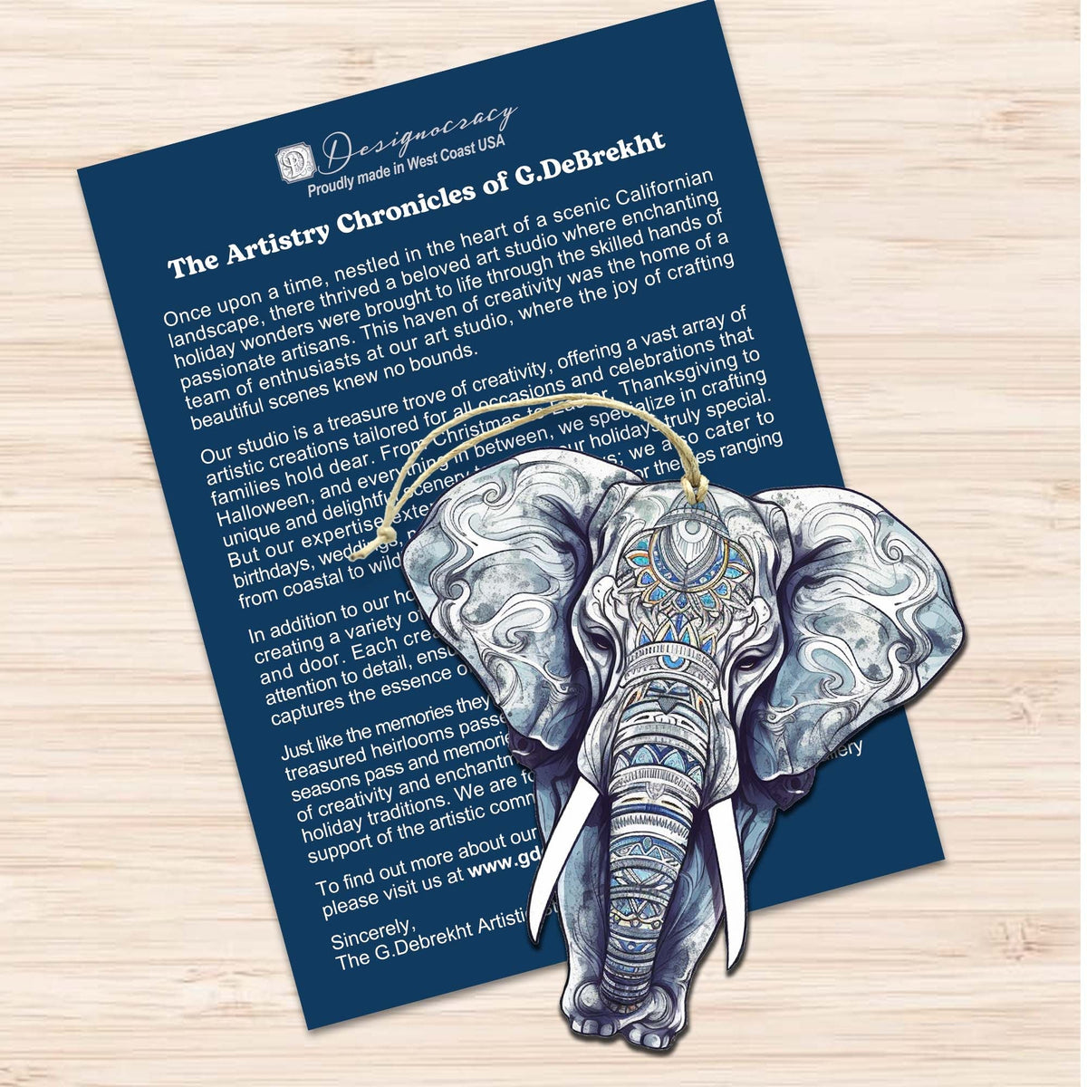 Elephants Decorative Eco Wood Ornaments Set of 3 by G. Debrekht - Wildlife Decor - 8091036-S3