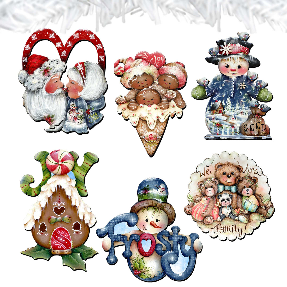 Merry Christmas  Clip-On Eco Wood Decorative Ornaments Set of 6 by Jamie Mills-Price - Christmas Decor - 8090136C-S6
