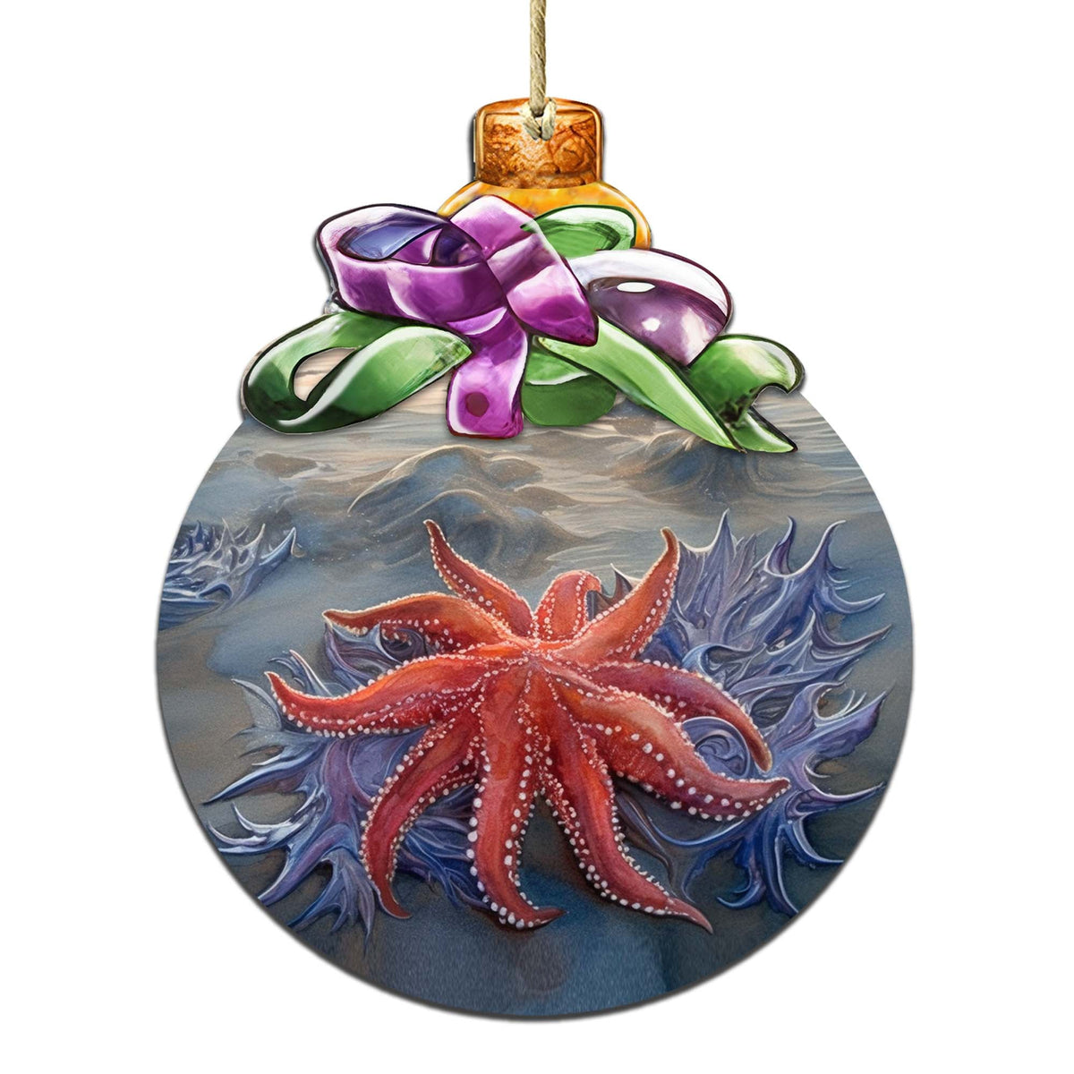 Sunflower Sea Star Bow Wooden Ornaments by G.Debrekht - Wildlife Holiday Decor - 870018