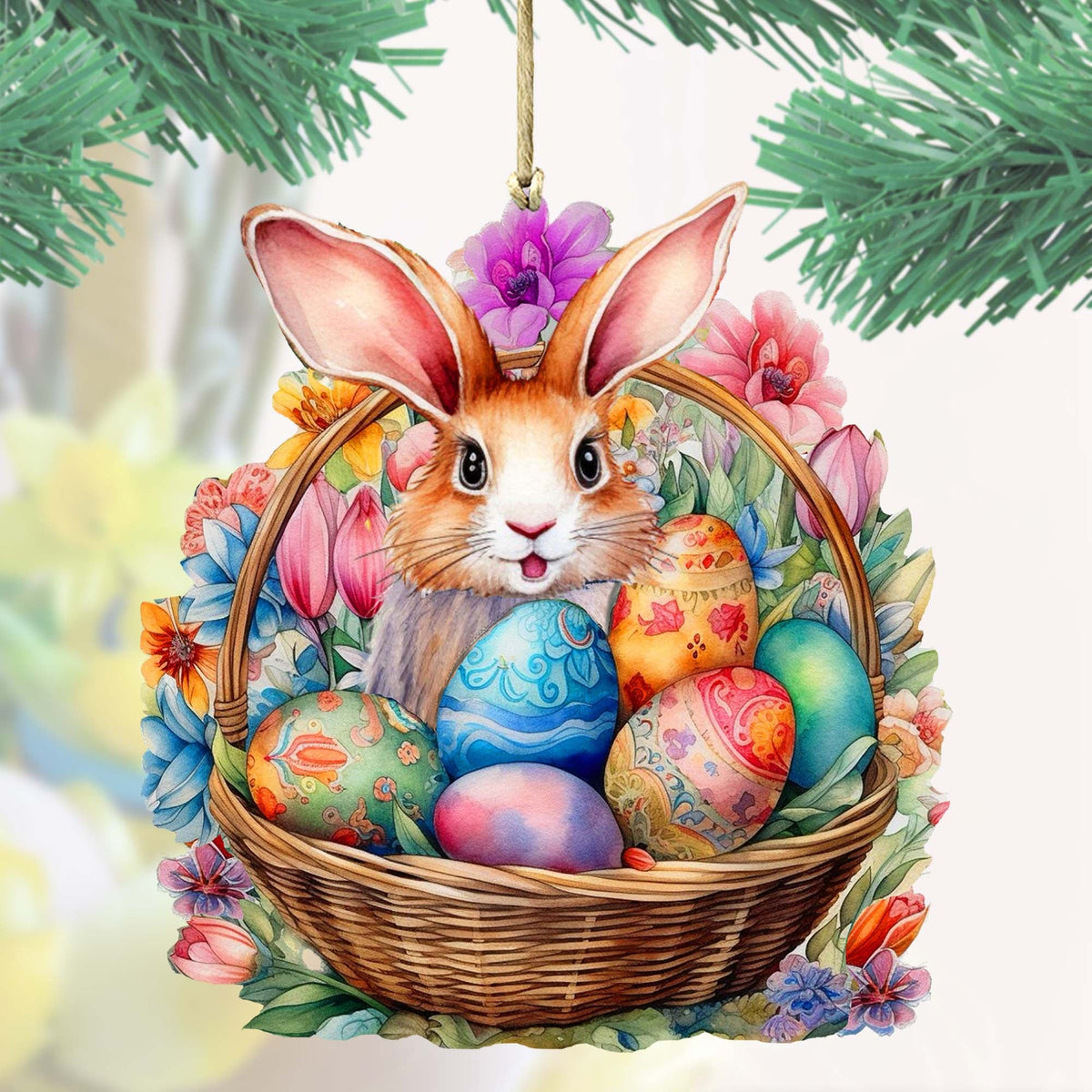 Bunny in a Basket Wooden Ornaments by G. DeBrekht Easter Spring Decor - 8652764