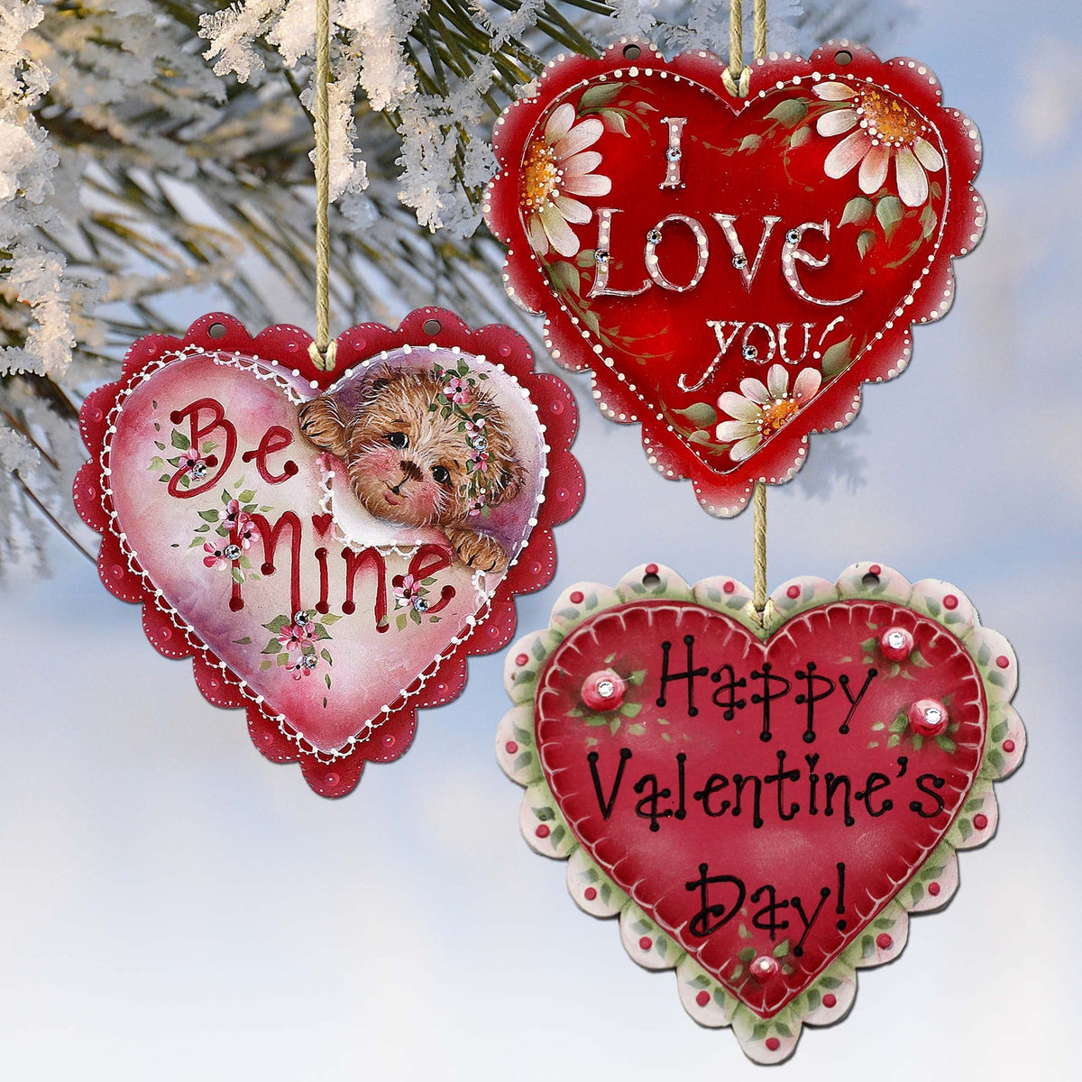 Hearts of Love Eco Wood Ornaments Set of 3 by G. Debrekht - Love Family Decor - 8091054-S3