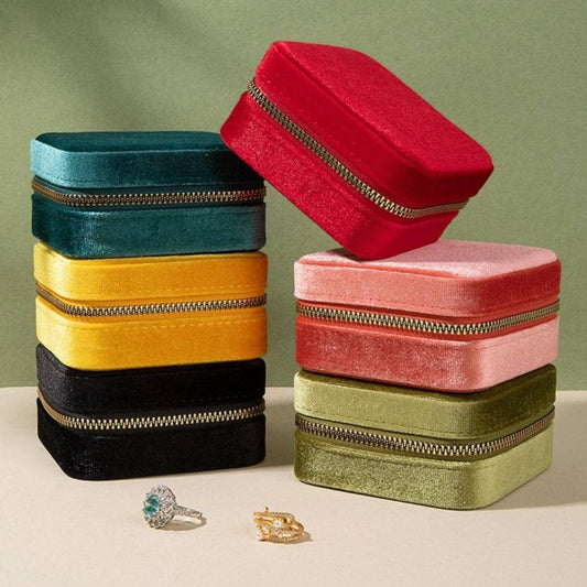 Velvet Zipper Jewelry Case with Mirror Women N6E061