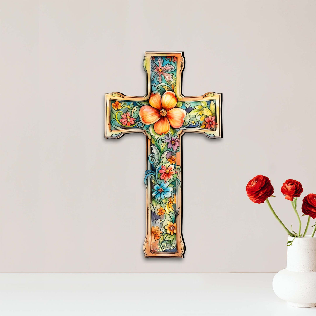 Easter Blossom Wooden Cross by G. Debrekht - Easter Spring Decor - 88165