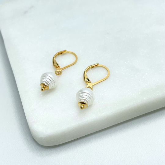 Luxus Accessories 18K Gold Filled Simulated Baroque Pearl Hoop Earrings, Pearl Drop Dangle Earrings