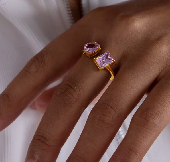 Bague HoopLa Lilly Collection en or 14 carats avec zircons cubiques et bande ouverte