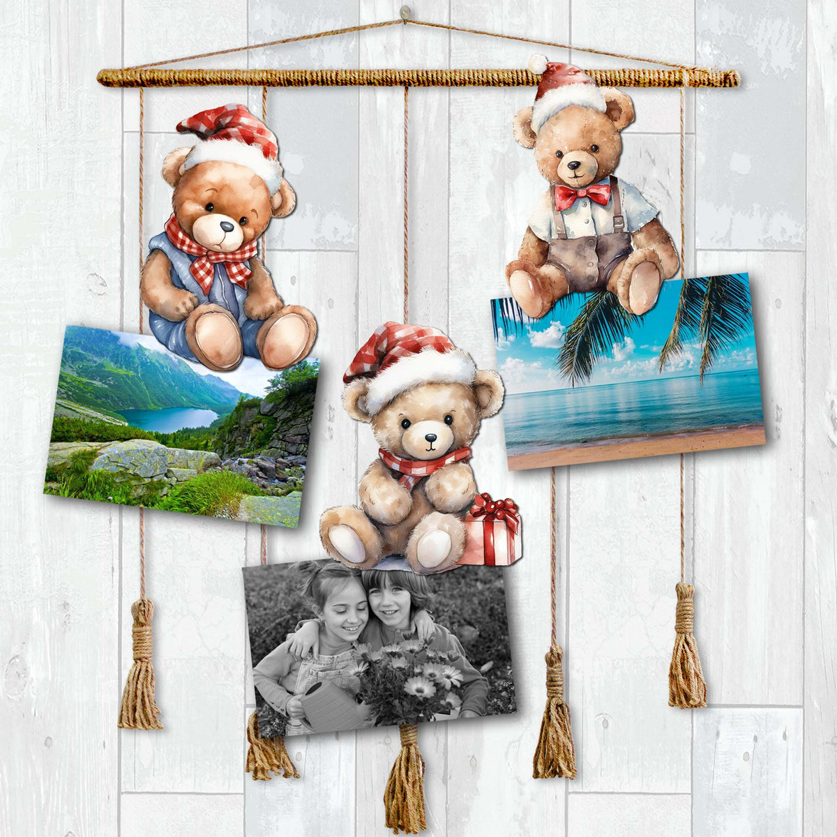 Christmas Teddy Bear Clip-On Eco Wood Decorative Ornaments Set of 3 by G. Debrekht - Christmas Decor - 8091011C-S3