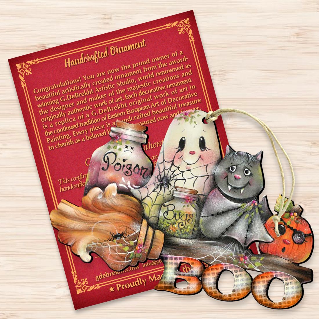 Brunhilda's Broom! Wooden Ornaments by Jamie Mills-Price - Thanksgiving Halloween Decor - 8457411