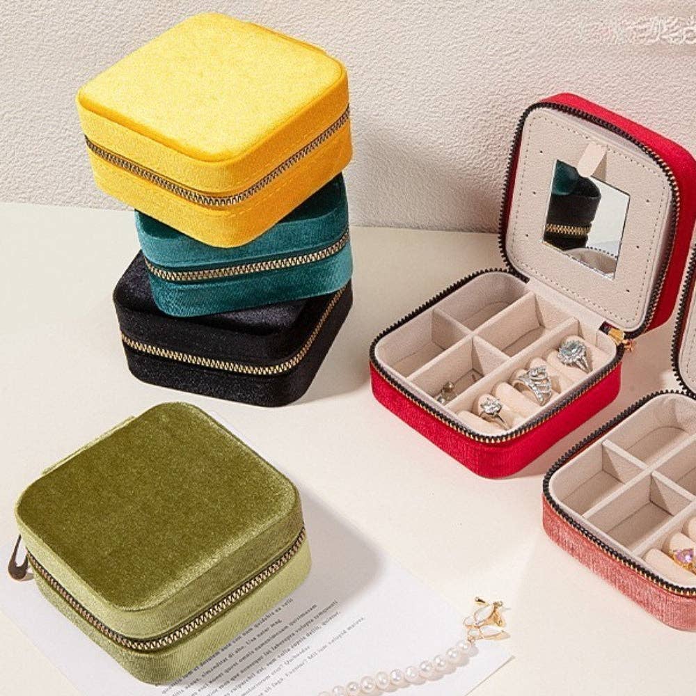 Velvet Zipper Jewelry Case with Mirror Women N6E061
