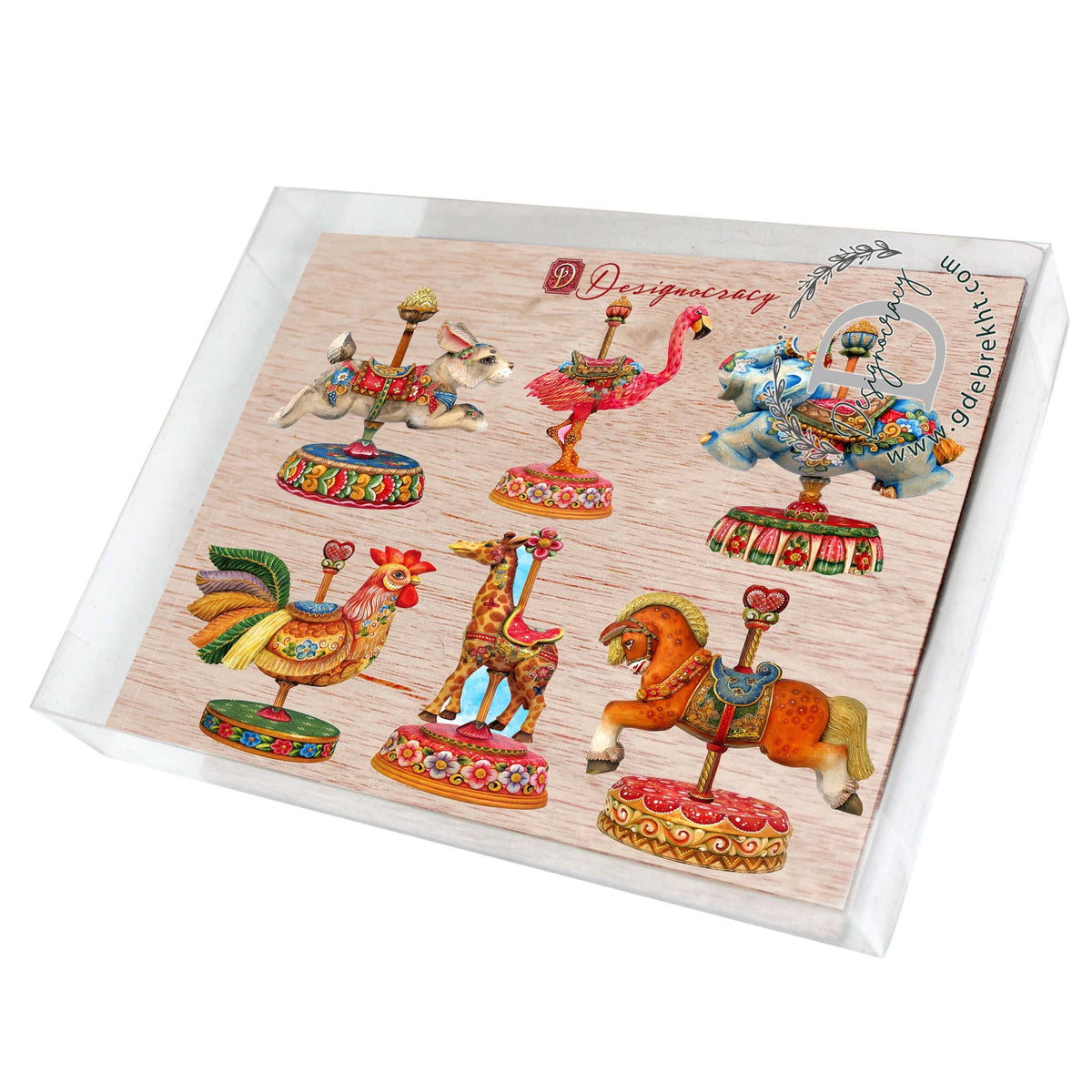 Carousel Decorative Eco Wood Magnets Set of 6 by G. Debrekht - Christmas Décor - 8090137G-S6