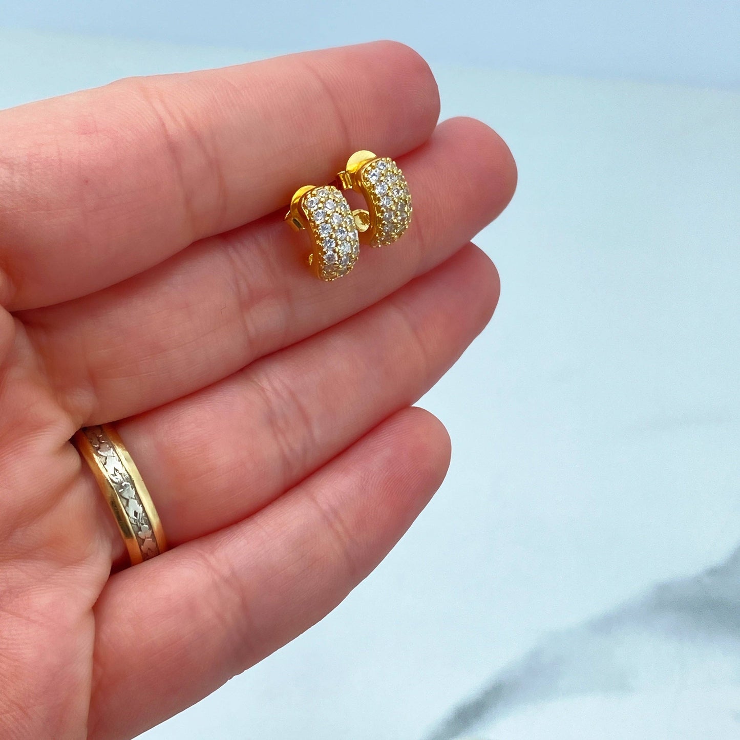 Luxus Accessories 18K Gold Filled Petite C Shape Stud Earrings featuring Clear Micro CZ, Classic Earrings